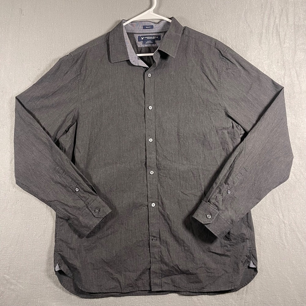 American Eagle Mens XL Slim Fit Gray Button Down Shirt 100% Cotton Preppy